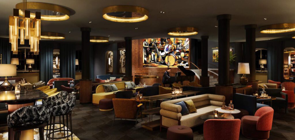 Ein Rendering, wie die Bar Montez des Rosewood Hotels in München aussehen wird